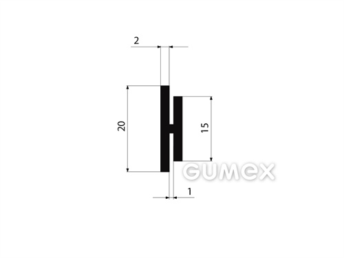 "H" Gummiprofil, 20x5/1/1mm, 60°ShA, NBR, -40°C/+70°C, schwarz, 